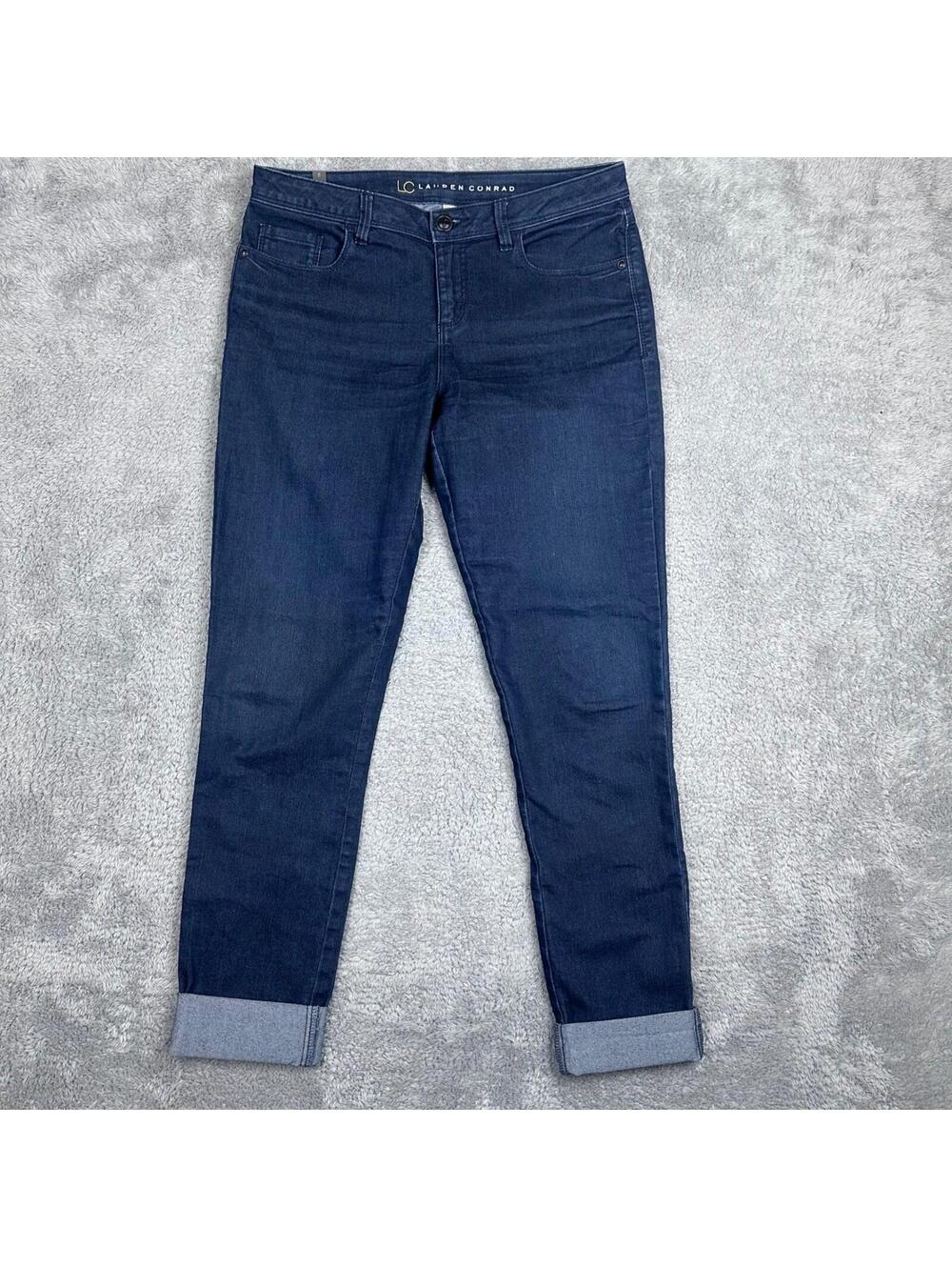 LC Lauren Conrad Skinny Jeans Womens 8 Blue Dark Wash Cuffed Stretch Mid Rise